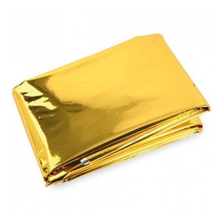 Presentación doblada de manta térmica oro y plata