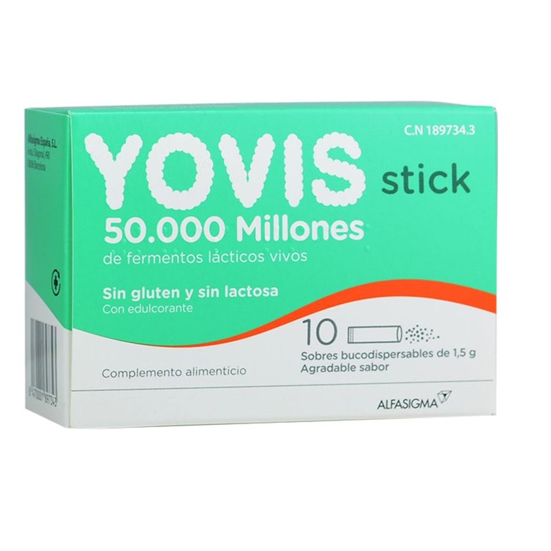 Yovis Stick 10 sobres bucodispersables Alfasigma ref 189734 probiótico 50000 millones