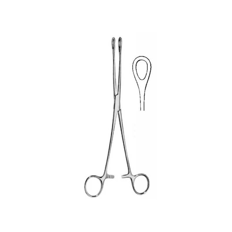 Pinza Foerster sin dientes. Se utiliza para sostener los hisopos o esponjas para limpiar el sitio