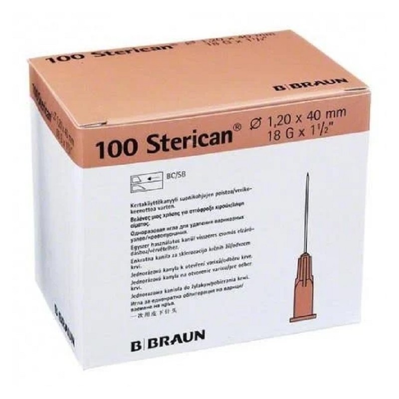 STERICAN Agujas hipodérmica 18G X 1 1/2, 1.20X40 Caja 100 uds