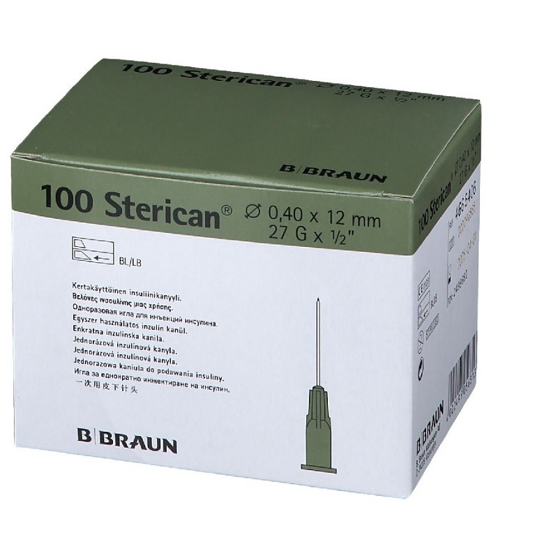 STERICAN Agujas estériles hipodérmicas 27G X 1/2", 0,40x12 mm caja