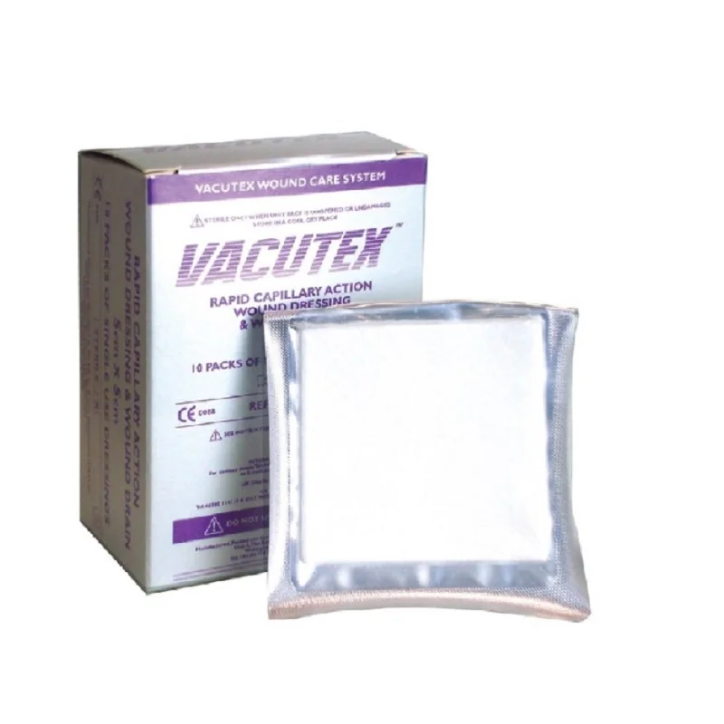 Apósito VACUTEX 10x10 cm de Protex Healthcare, estructura 3 capas acción capilar rápida, caja 10 unidades VAC010010