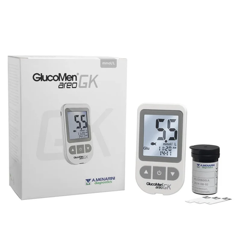 GlucoMen areo GK pantalla retroiluminada 40x48 mm dígitos grandes autocontrol diabetes