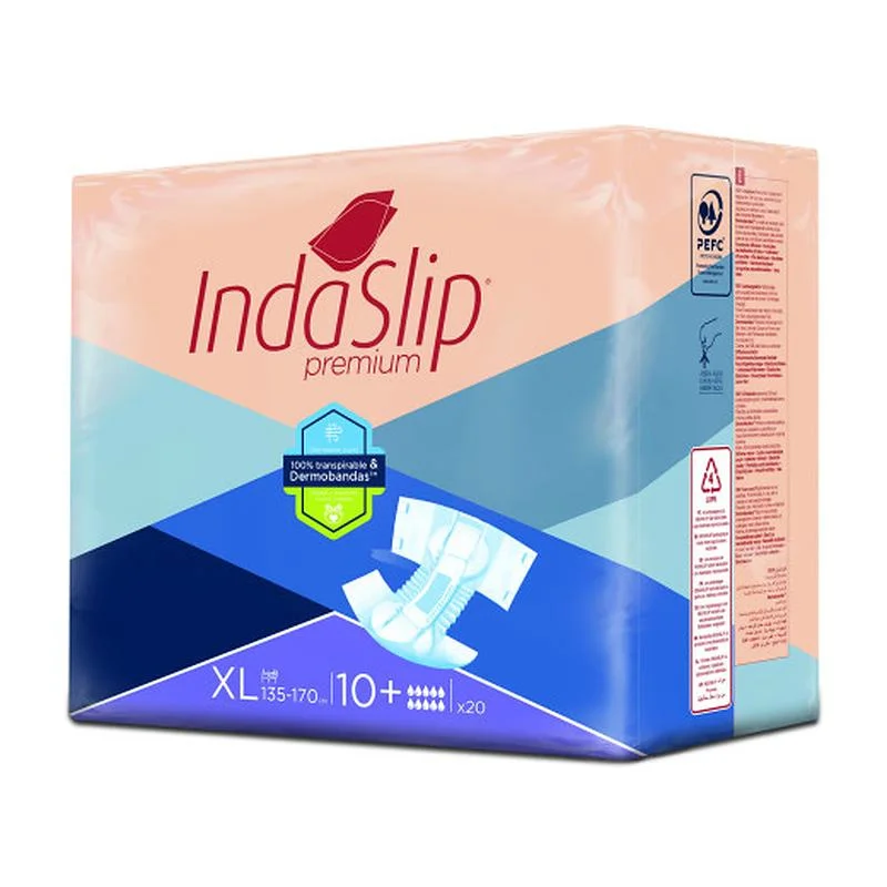 Pañal elástico Indaslip Premium XL10+ de Laboratorios Indas, paquete de 20 unidades